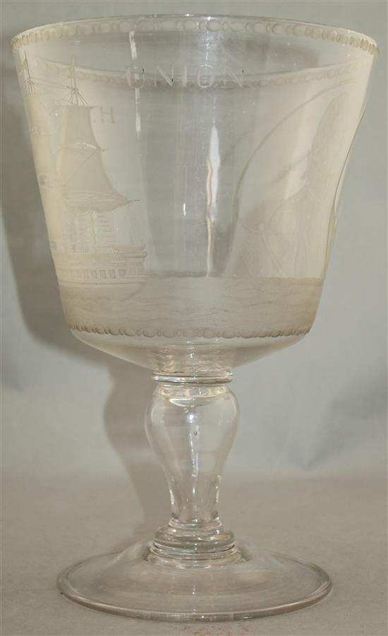 Napoleonic Wars Interest: A massive glass commemorative goblet, early 20th century, 32cm.